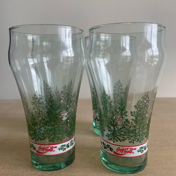 Libby Coca Cola Winter Holiday Pine Tree Drinking Glasses Vintage - Set of 4 - Picture 5 of 10